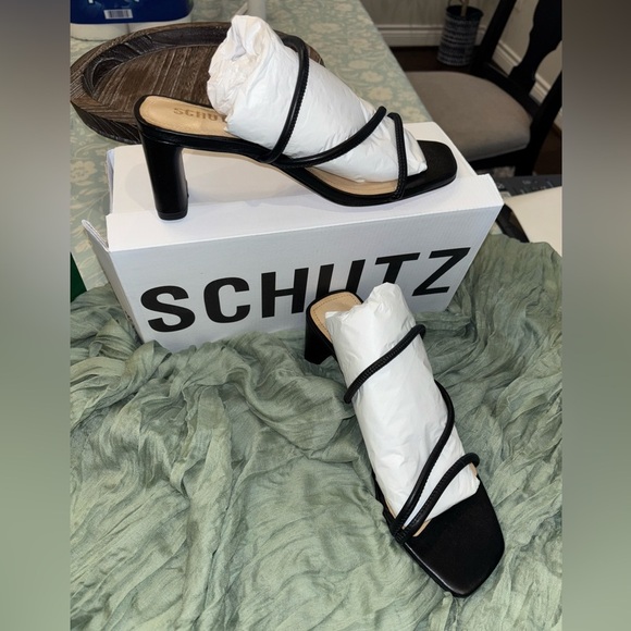 Schutz Black Strappy Square Toe Heeled Sandals • Black Heels • NEW • Dust Bag - Picture 6 of 14